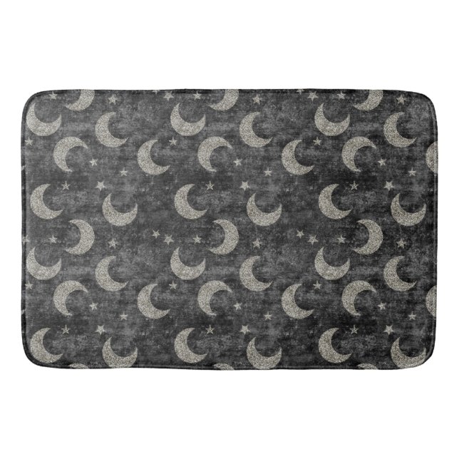 BLACK WITH SILVER MOONS BATH MAT (Front)
