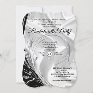 Black with Silver on Champagne Silk Bachelorette Invitation