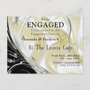 Black with Silver on Champagne Silk Invitation Postcard
