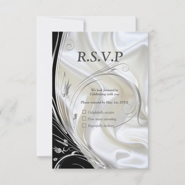 Black with Silver on Champagne Silk RSVP Card (Front)