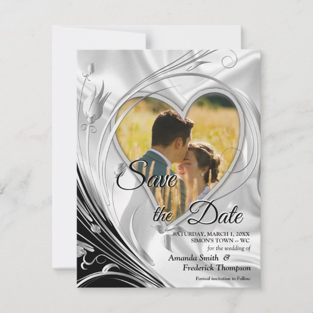 Black with Silver on Champagne Silk  Save the Date Announcement (Front)