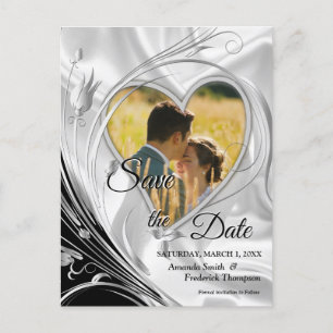Black with Silver on Champagne Silk Save the Dates Announcement Postcard