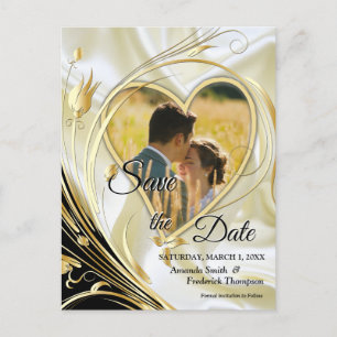 Black with Silver on Champagne Silk Save the Dates Announcement Postcard