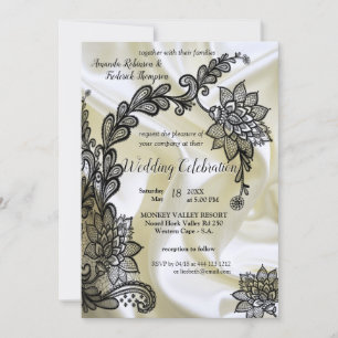 Black with Silver on Champagne Silk Wedding Invita Invitation