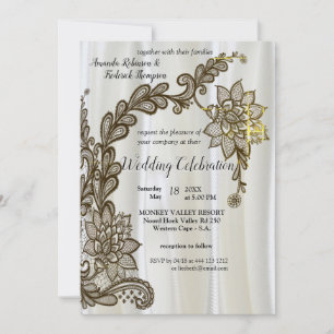 Black with Silver on Champagne Silk Wedding Invita Invitation