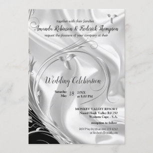Black with Silver on Champagne Silk Wedding Invitation