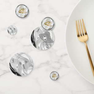 Black with Silver on Ivory Silk Confetti