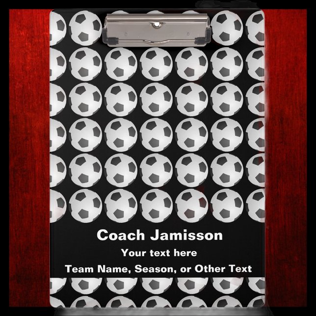 Black with Soccer Ball Pattern for Coach, Name,  Clipboard (Creator Uploaded)