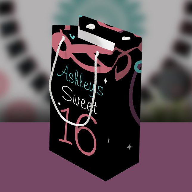 Black With Stars And Swirls Sweet 16 Small Gift Bag (Creator Uploaded)