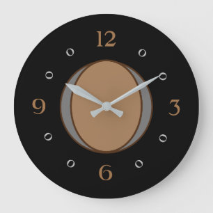 Black with Tan Silver/Grey Centre Large Clock