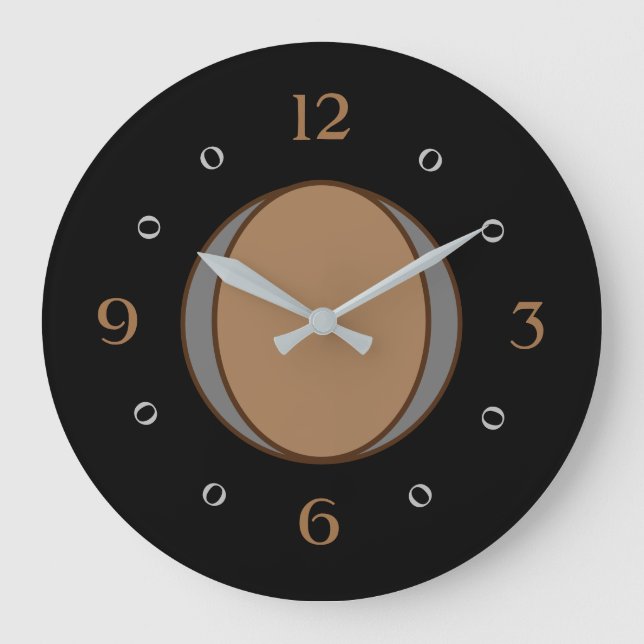 Black with Tan Silver/Grey Centre Large Clock (Front)