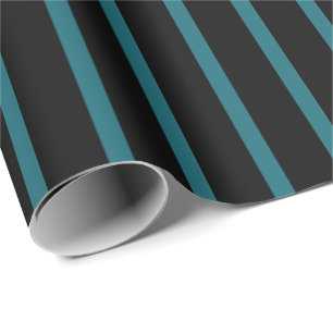 Black with Teal Stripes Wrapping Paper