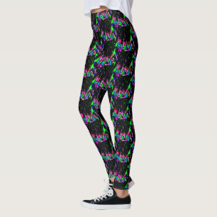 Black with tiny patterns in pink and green super leggings