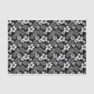 BLACK WITH TROPICAL WHITE HIBISCUS FLOWERS TISSUE PAPER