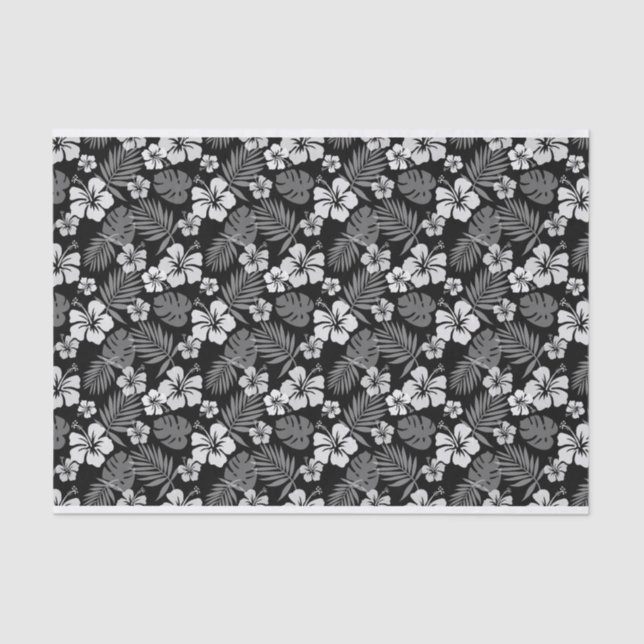 BLACK WITH TROPICAL WHITE HIBISCUS FLOWERS TISSUE PAPER (Front)