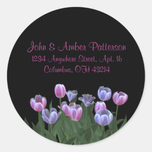 Black with Tulip Flowers Address Labels