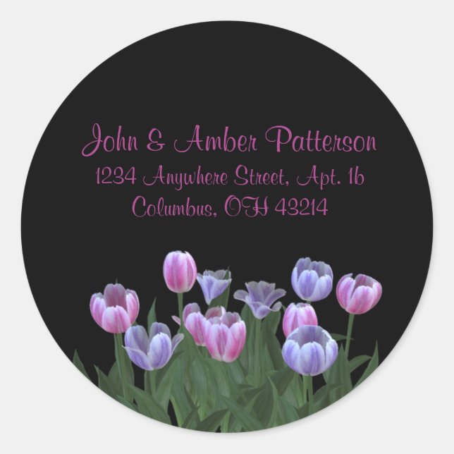 Black with Tulip Flowers Address Labels (Front)