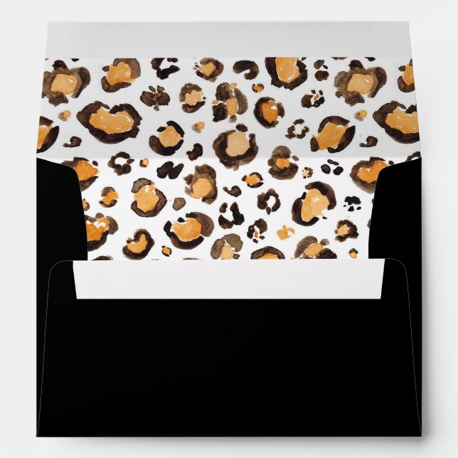 Black with Watercolor Leopard Print Liner Envelopes (Back (Bottom))