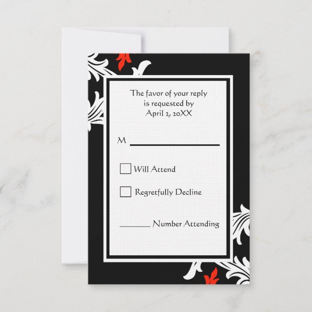 Black with White and Red Damask Wedding Response (Front)