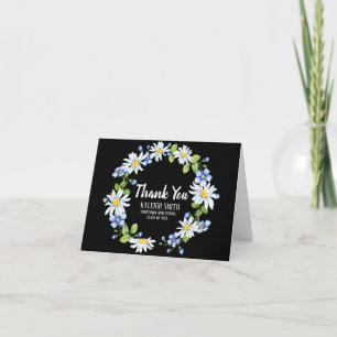 Black with White Blue Floral Graduation Thank You Card