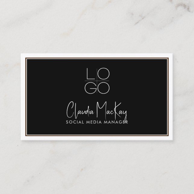 Black with White Border, Key Line Script 3 QR code Business Card (Front)