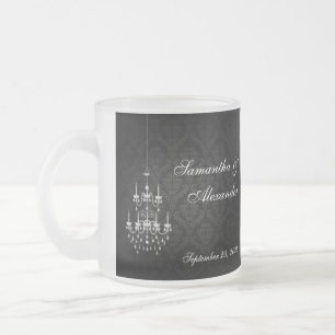 Black with White Chandelier Silhouette Frosted Glass Coffee Mug