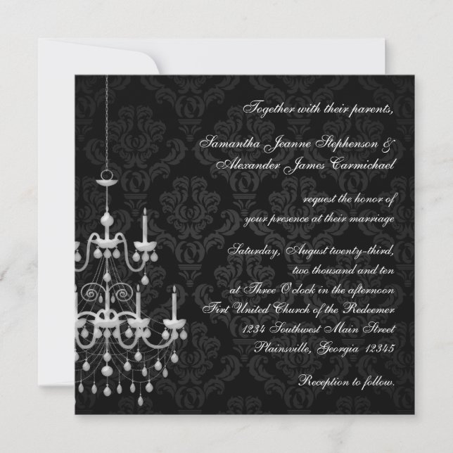 Black with White Chandelier Silhouette Invitation (Front)