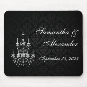 Black with White Chandelier Silhouette Mouse Mat