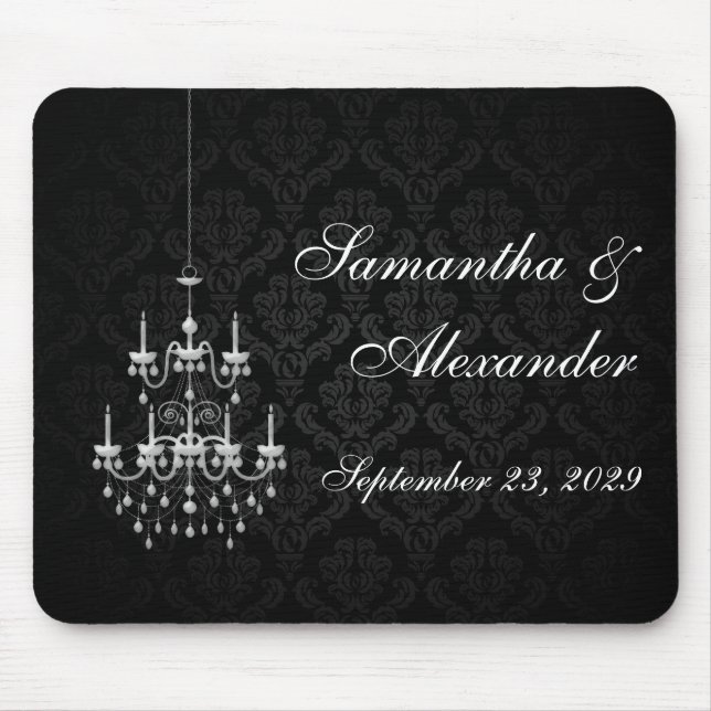 Black with White Chandelier Silhouette Mouse Mat (Front)