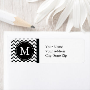 Black with White Chevron Monogram Return Address