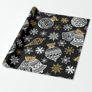 Black With White Christmas Pattern  Wrapping Paper