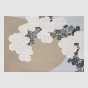 Black with White Dahlia Flowers on Khaki Linen Tissue Paper