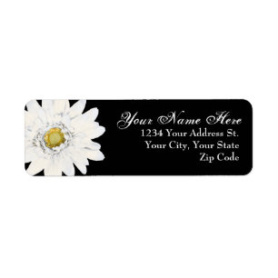 Black with White Daisy Return Address Labels