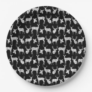 Black With White Deer Paper Plates
