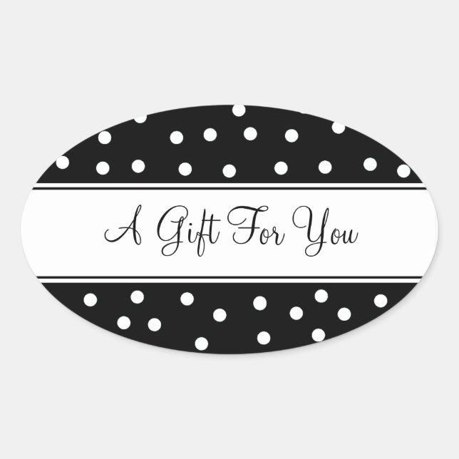 Black With White Dots Oval Sticker (Front)