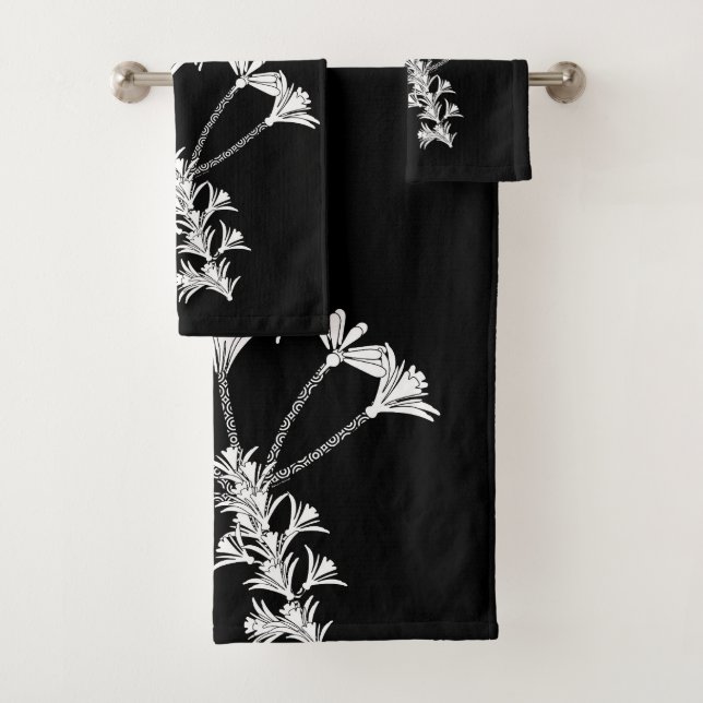 Black With White Floral Towel Set (Insitu)