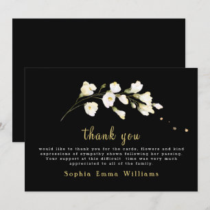 Black with White Flowers Floral Thank You Card