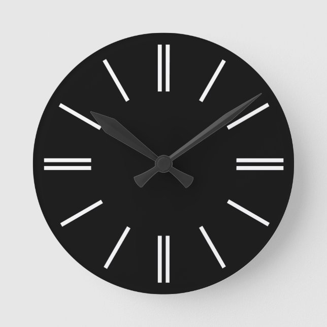 Black with White Hour Lines Modern Wall Clock (Front)