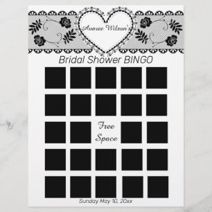 Black With White Lace Bridal Shower Bingo Flyer