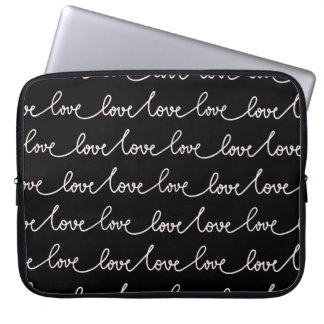BLACK WITH WHITE LOVE SCRIPT LAPTOP SLEEVE