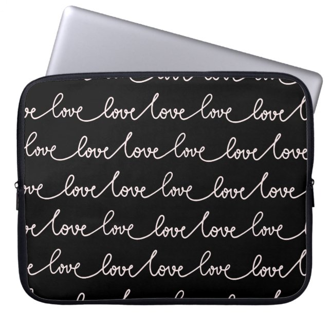 BLACK WITH WHITE LOVE SCRIPT LAPTOP SLEEVE (Front)
