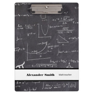 Black with white math equations math teacher clipboard