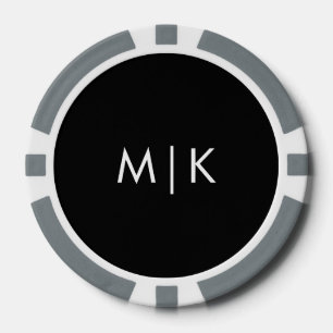 Black with White Modern Monogram Poker Chips