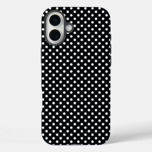 Black with white polka dots iPhone 16 plus case