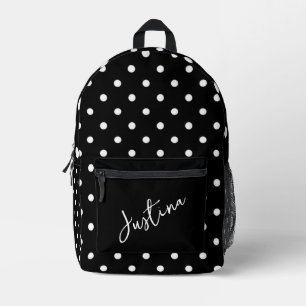 Black with White Polka Dots Personalised Printed Backpack
