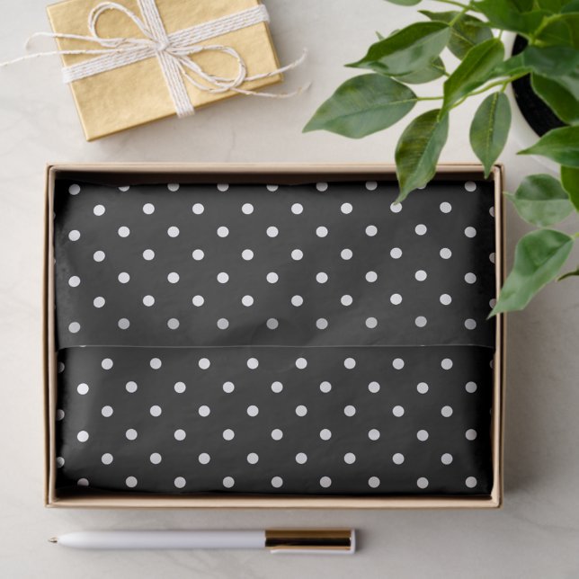 Black With White Polka Dots Tissue Paper (Chic Black & White Small Polka Dots Tissue Paper)