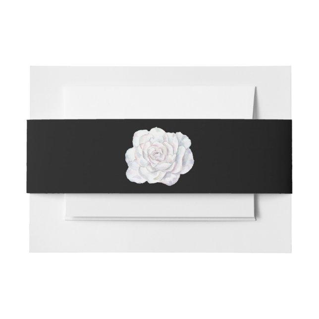 Black with White Rose Invitation Belly Band (Front Example)