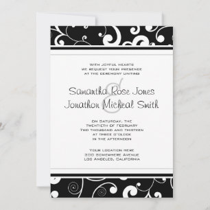 Black with White Scroll Wedding Invitation