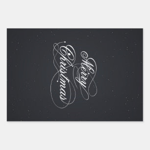 Black With White Sparks Merry Christmas Wrapping Paper Sheet