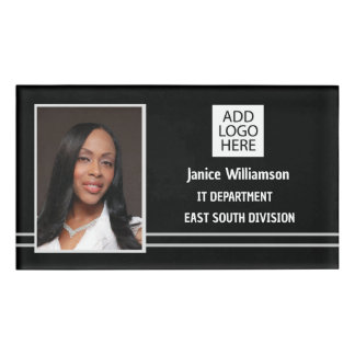 Black with White Stripes Name and Photo Name Tag